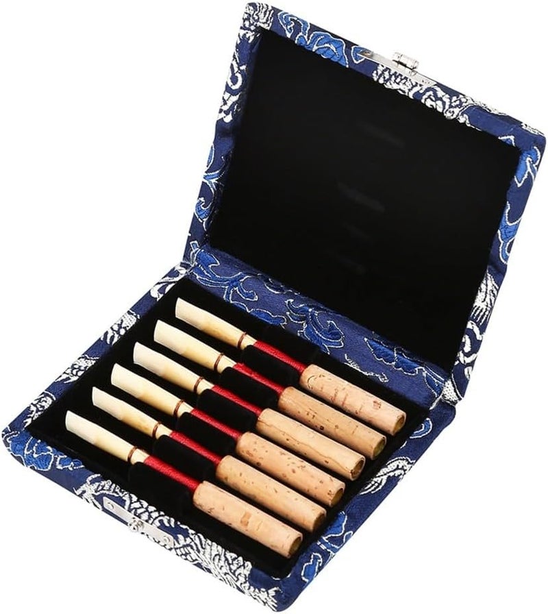 Chiffonade Oboe Reed Case with Wooden & Silk Cloth Cover Reed Storage Holder for 6pcs Oboe Reeds Maple Wooden(Blue) - Image 2